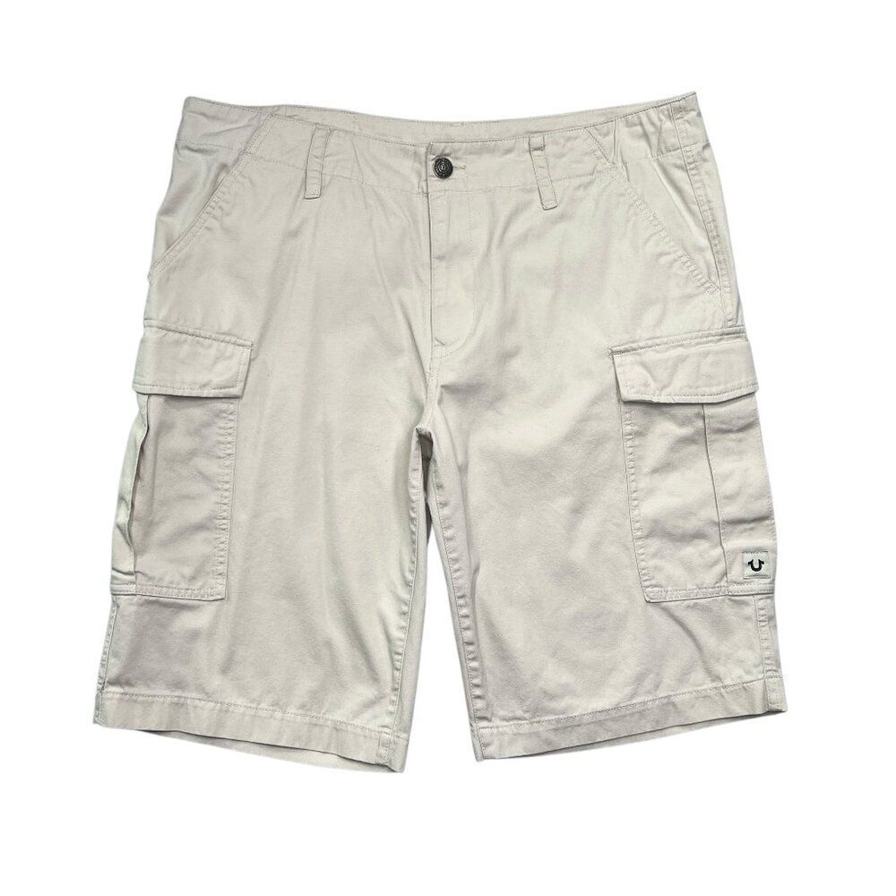 True Religion Cargo Shorts Men's Size 36 Cream Casual‎ Classic Summer Cotton